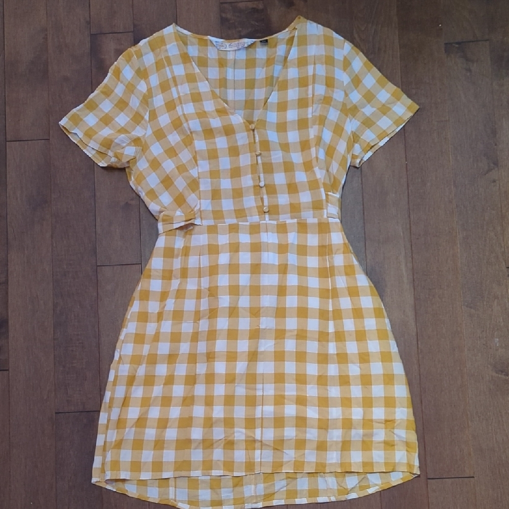 Twik Yellow and White Checkered Mini Dress